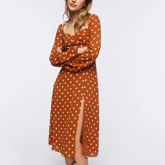 Forever 21 Dresses & Skirts - Polka Dot Midi Dress in Burnt Orange Small
